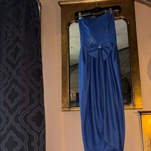 Elegant vintage 80’s Blue Strapless Dress with Bow